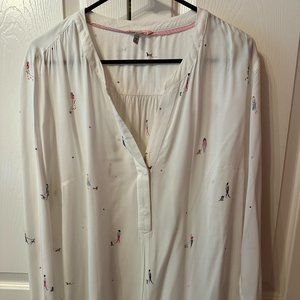 Joules Super Soft Long Sleeve Blouse with Dog Walking print